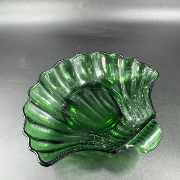 Anchor Hocking Shell Shaped Dish Bowl Dark Green Trinket Dish Holder Vintage - Picture 11 of 14
